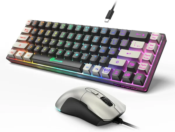 GEODMAER Combo Teclado 65 % y Mouse Gamer RGB